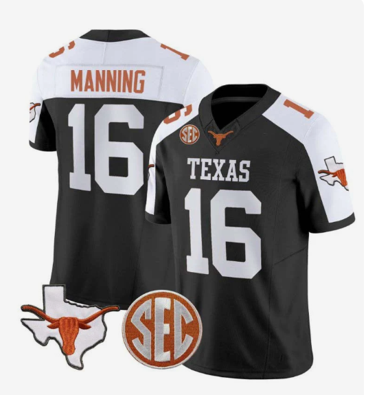 T.Longhorns #16 Arch Manning Player Black Stitched American College Jerseys