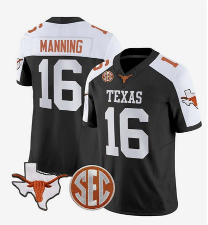 T.Longhorns #16 Arch Manning Player Black Stitched American College Jerseys
