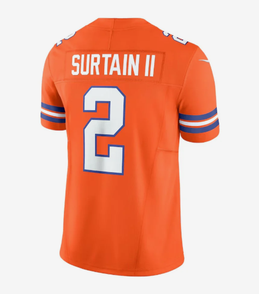 D.Broncos #2 Patrick Surtain II Orange Vapor F.U.S.E. Limited Football Jerseys Player Jersey