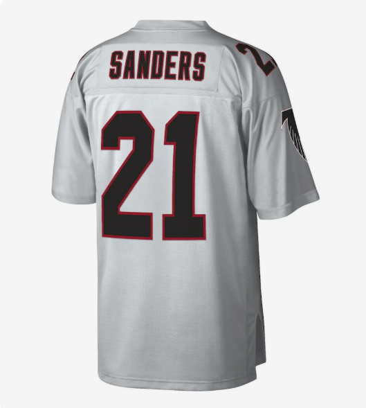 A.Falcons #21 Deion Sanders Mitchell & Ness 100 Retired Player Legacy Jersey - Platinum Stitched American Football