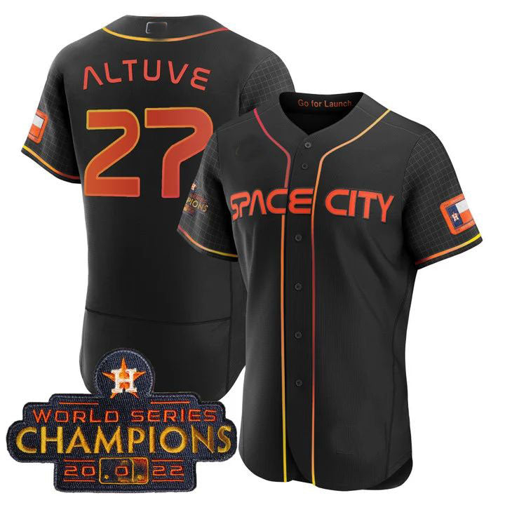 #27 Jose Altuve Houston Astros Black 2023 SPACE CITY CHAMPIONS FLEX JERSEY ¨C ALL STITCHED Baseball Jerseys