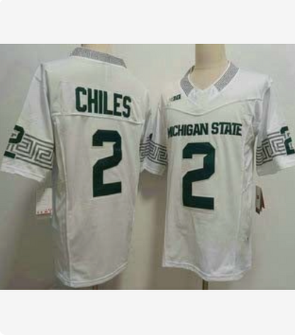 M.State Spartans #2 Aidan Chiles Player White FUSE Football Stitched American College Jerseys
