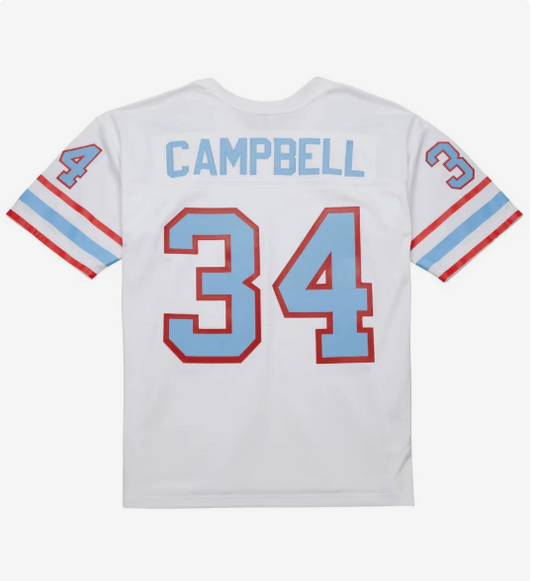 H.Oilers #34 Earl Campbell Mitchell & Ness 1979 Legacy Replica Player Jersey - White Stitched American Football