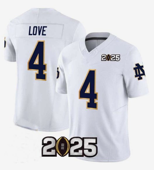 N.Dame Fighting Irish #4 Jeremiyah Love Player White F.U.S.E. 2025 CFP Final Patch Stitched Football American