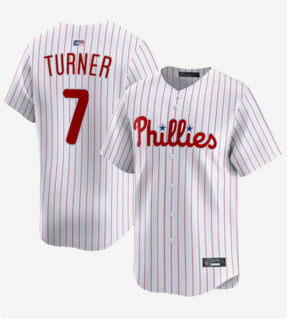 P.Phillies #7 Trea Turner Player White Home Limited Baseball Jerseys