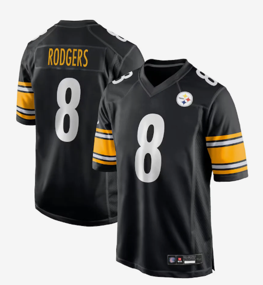 P.Steelers #8 Aaron Rodgers Player Black Replica Game Football Jerseys