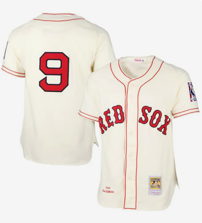 B.Red Sox #9 Ted Williams Player Cooperstown Collection 1939 Jersey - Cream Stitched Baseball Jerseys