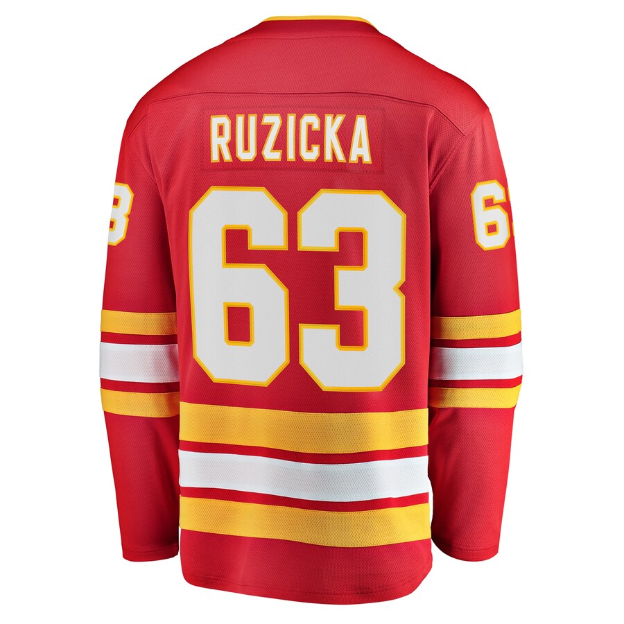 C.Flames #63 Adam Ruzicka Fanatics Branded Home Breakaway Player Jersey Red Stitched American Hockey Jerseys CROVYIE