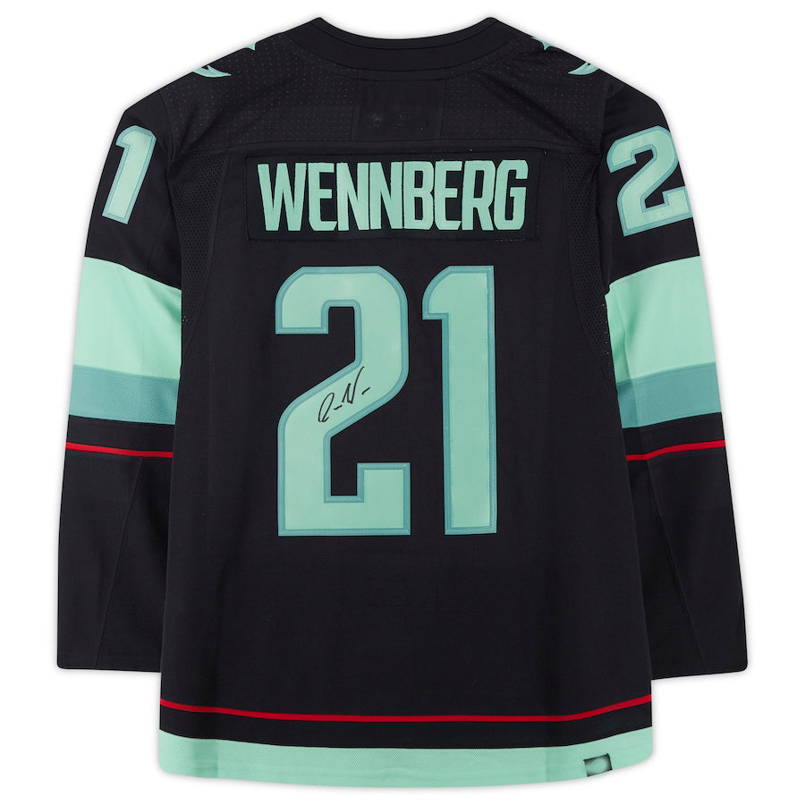 S.Kraken #21 Alex Wennberg Fanatics Authentic Autographed  with Inaugural Season Jersey Patch Blue Stitched American Hockey Jerseys CROVYIE
