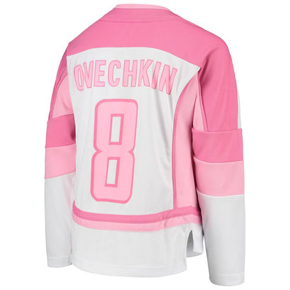 W.Capitals #8 Alex Ovechkin Girls Fashion Player Jersey White Stitched American Hockey Jerseys CROVYIE