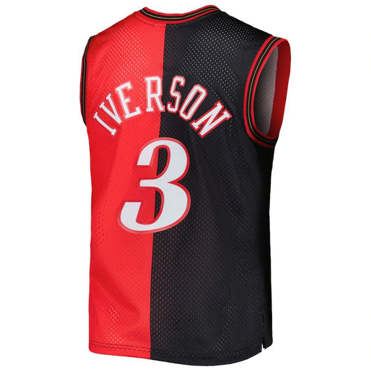 PH.76ers #3 Allen Iverson Mitchell & Ness Hardwood Classics 2000-01 Split Swingman Jersey BlackRed Stitched American Basketball Jersey