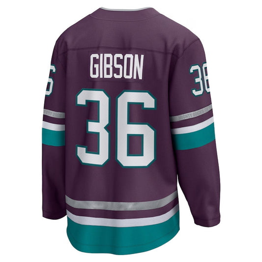 A.Ducks #36 John Gibson Fanatics 30th Anniversary Premier Breakaway Jersey - Purple Stitched American Hockey Jerseys CROVYIE