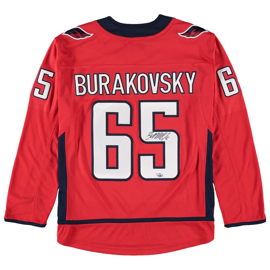 W.Capitals #65 Andre Burakovsky Fanatics Authentic Autograph Jersey  Red Stitched American Hockey Jerseys CROVYIE