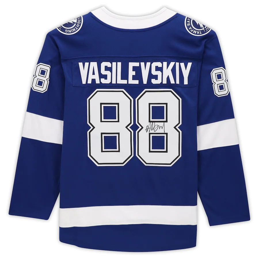 TB.Lightning #88 Andrei Vasilevskiy Fanatics Authentic Autographed Breakaway Jersey Blue Stitched American Hockey Jerseys CROVYIE