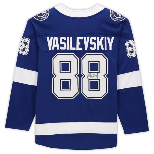 TB.Lightning #88 Andrei Vasilevskiy Fanatics Authentic Autographed Breakaway Jersey Blue Stitched American Hockey Jerseys CROVYIE