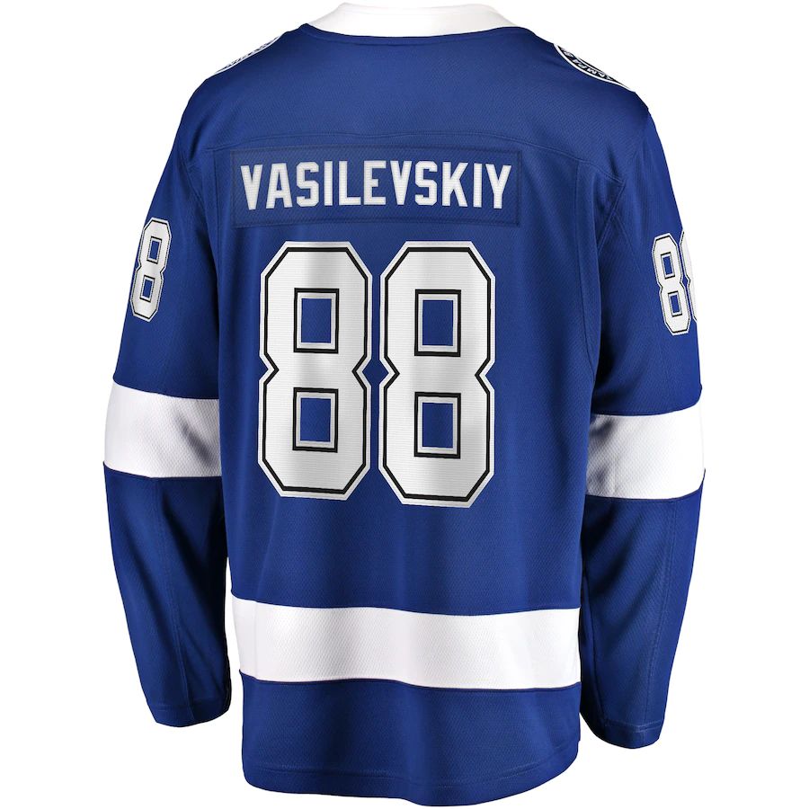 TB.Lightning #88 Andrei Vasilevskiy Fanatics Branded Home 2022 Stanley Cup Final Breakaway Player Jersey  Blue Stitched American Hockey Jerseys CROVYIE