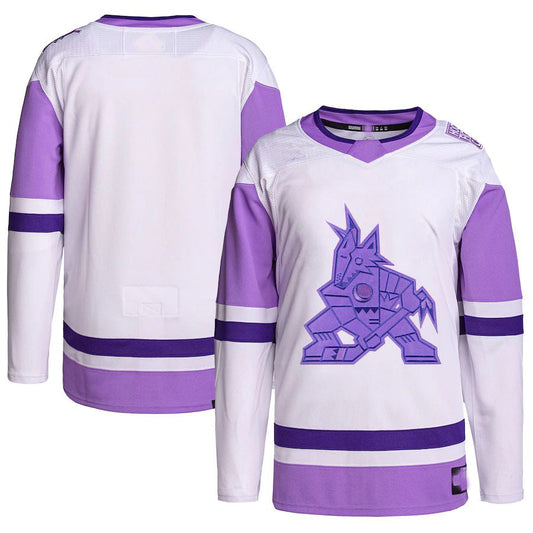 A.Coyotes Hockey Fights Cancer Primegreen Authentic Blank Practice Jersey White Purple Stitched American Hockey Jerseys CROVYIE