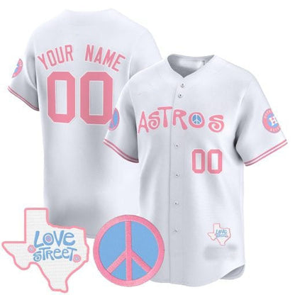 Custom Houston Astros Love Street & Peace Sign Patch Bubblegum Pink Vapor Premier Limited ¨C All Stitched Baseball Jersey