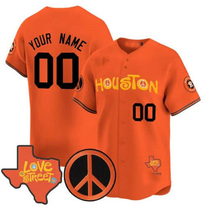 Custom Houston Astros Love Street & Peace Sign Patch Vapor Premier Limited V2 ¨C All Stitched Baseball Jersey