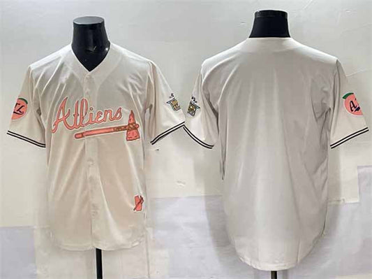 Atlanta Braves Blank Cream 2024 Atliens & Peach With Outkast Patch Vapor Limited Stitched Baseball Jersey