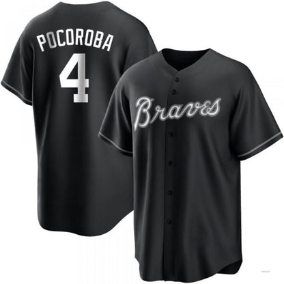 Atlanta Braves #4 Biff Pocoroba White Black Jersey Stitches Baseball Jerseys