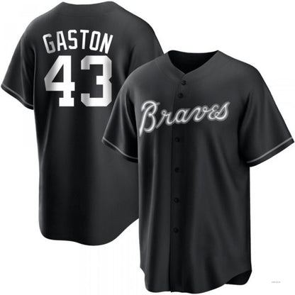 Atlanta Braves #43 Cito Gaston White Black Jersey Stitches Baseball Jerseys