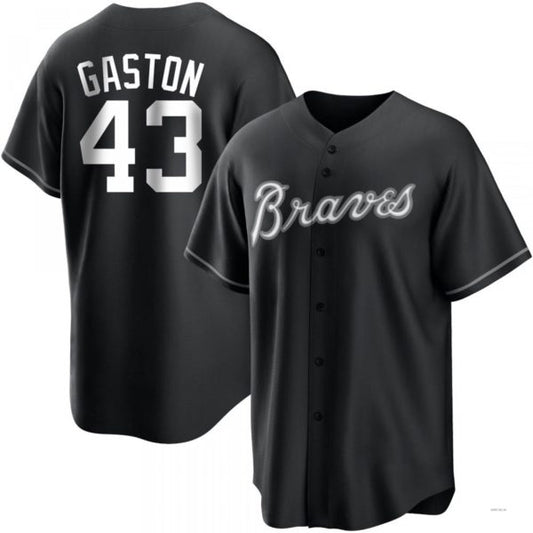 Atlanta Braves #43 Cito Gaston White Black Jersey Stitches Baseball Jerseys
