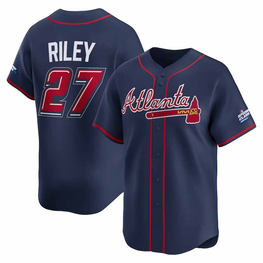 Atlanta Braves #27 Austin Riley Navy 2025 Speedway Classic Alternate Limited Player Baseball Jersey