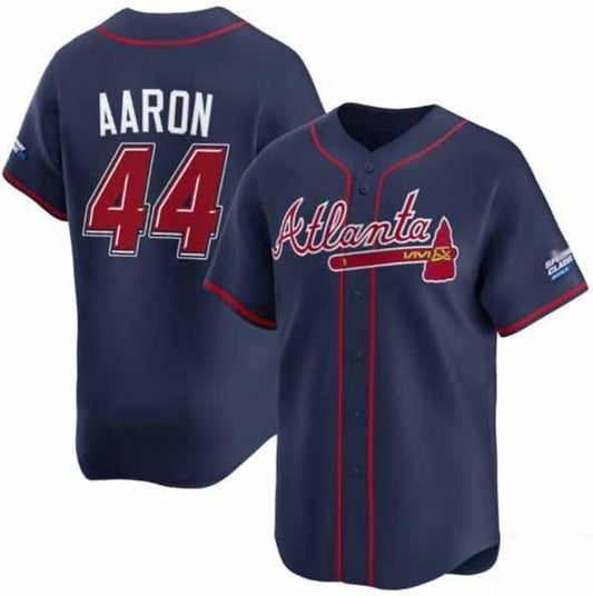 Atlanta Braves #44 Hank Aaron Navy 2025 Speedway Classic Alternate Limited Stitched Baseball Jersey