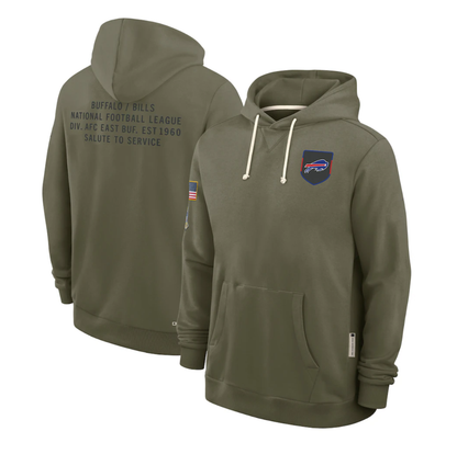 B.Bills Olive 2025 Salute to Service Sideline Standard Issue Dri-FIT Hoodie Stitched American Football Jerseys
