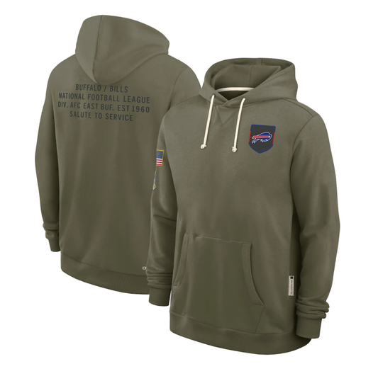 B.Bills Olive 2025 Salute to Service Sideline Standard Issue Dri-FIT Hoodie Stitched American Football Jerseys