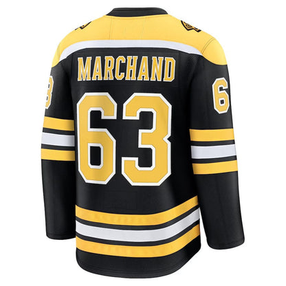 B.Bruins #63 Brad Marchand Fanatics  Home Premium Jersey - Black Stitched American Hockey Jersey