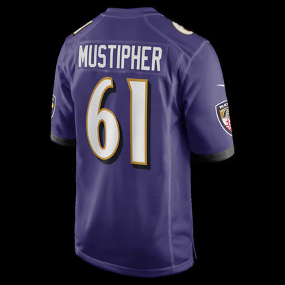 B.Ravens #61 Sam Mustipher Purple Team Game Stitched American Football Jerseys