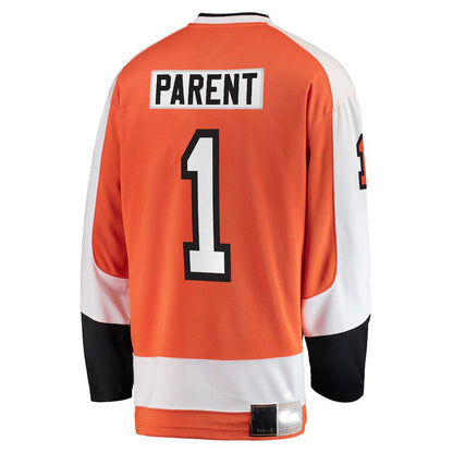 P.Flyers #1 Bernie Parent Fanatics Branded Premier Breakaway Retired Player Jersey  Orange Stitched American Hockey Jerseys CROVYIE