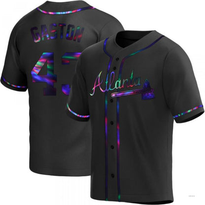 Atlanta Braves #43 Cito Gaston Black Holographic Alternate Jersey Stitches Baseball Jerseys