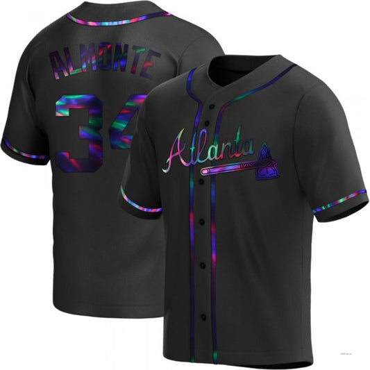 Atlanta Braves #34 AbCROVYIE2025m Almonte Black Holographic Alternate Jersey Stitches Baseball Jerseys