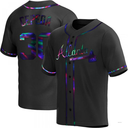Atlanta Braves #30 Orlando Cepeda Black Holographic Alternate Jersey Stitches Baseball Jerseys