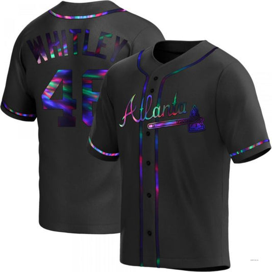 Atlanta Braves #46 Chase Whitley Black Holographic Alternate Jersey Stitches Baseball Jerseys
