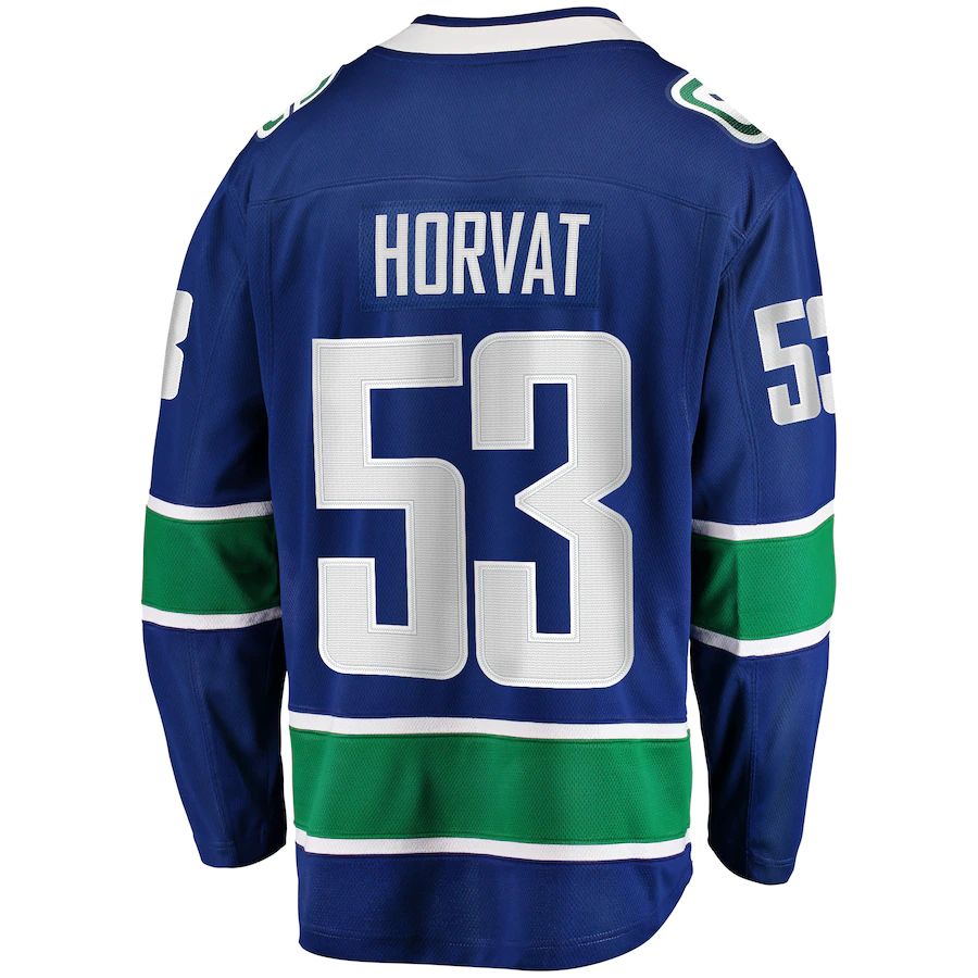 V.Canucks #53 Bo Horvat Fanatics Branded Home Captain Patch Breakaway Player Jersey Blue Purple Stitched American Hockey Jerseys CROVYIE