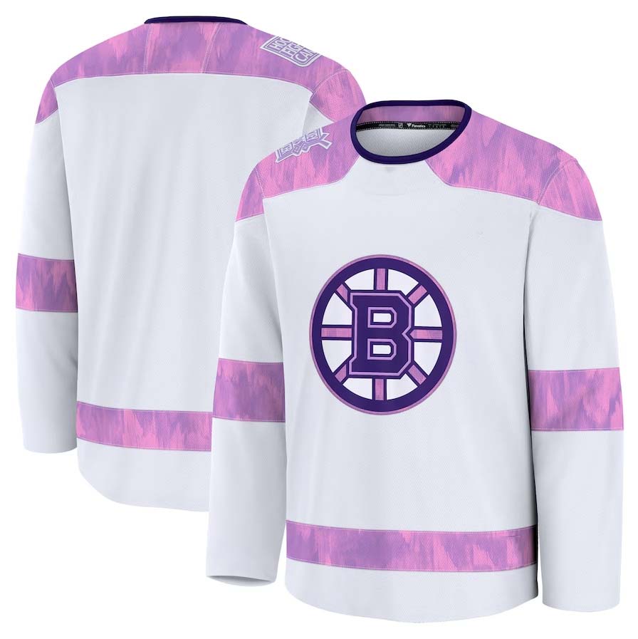 B.Bruins Fanatics 2024 Hockey Fights Cancer Practice Jersey - White Stitched American Hockey Jerseys CROVYIE