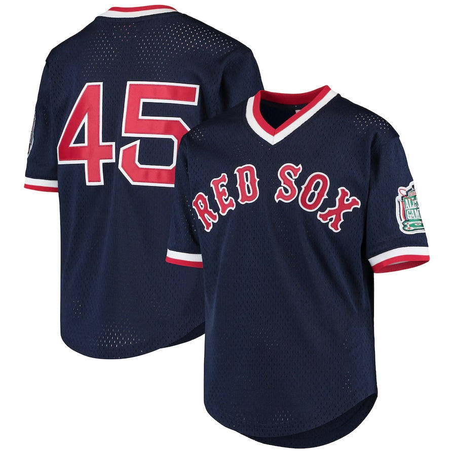 Boston Red Sox #45 Pedro Martinez Mitchell & Ness Cooperstown Collection Mesh Batting Practice Jersey - Navy Stitched Baseball Jersey
