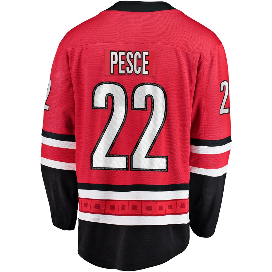 C.Hurricanes #22 Brett Pesce Fanatics Branded Breakaway Player Jersey Red Stitched American Hockey Jerseys CROVYIE