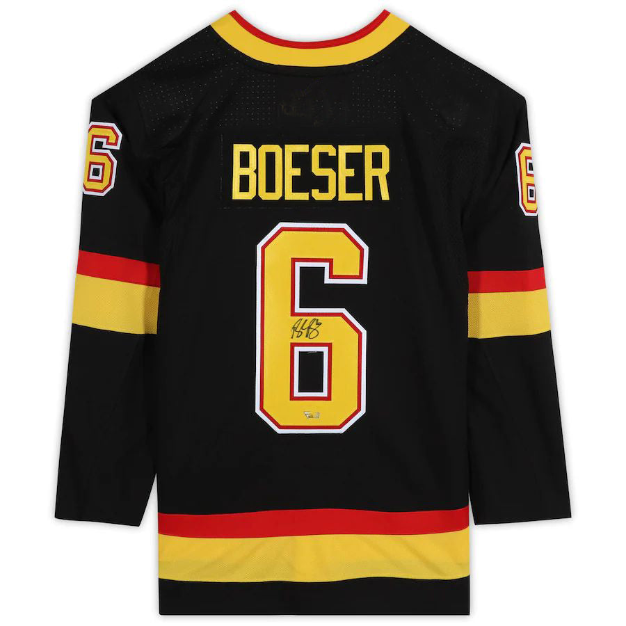 V.Canucks #6 Brock Boeser Fanatics Authentic Autographed Black Alternate Jersey Black Stitched American Hockey Jerseys CROVYIE