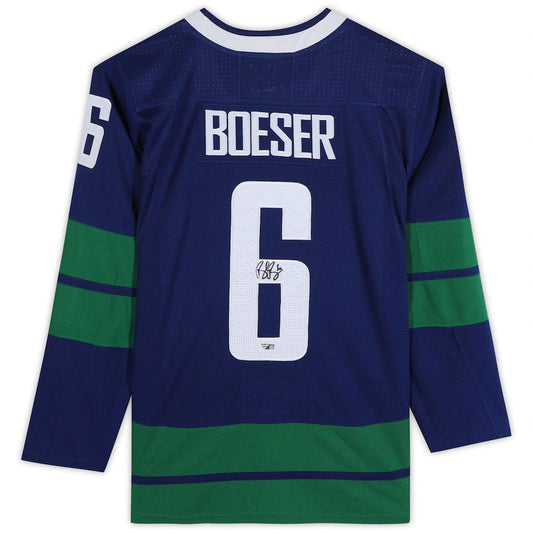 V.Canucks #6 Brock Boeser Fanatics Authentic Autographed  Alternate  Jersey Blue Stitched American Hockey Jerseys CROVYIE