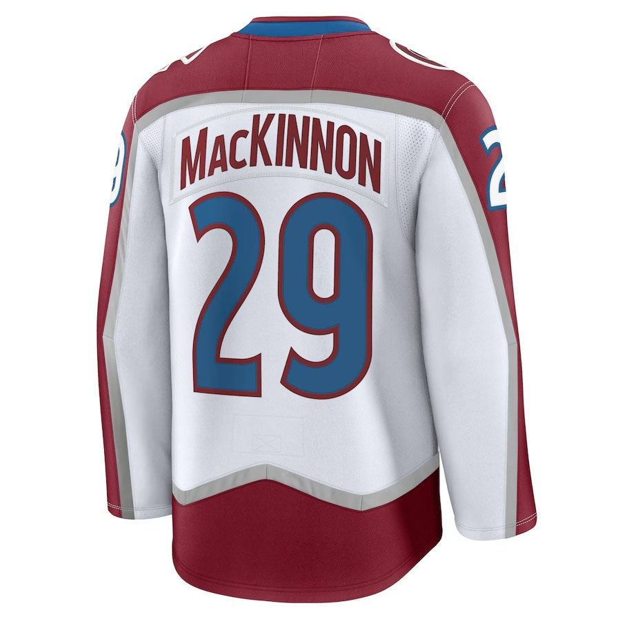 C.Avalanche #29 Nathan MacKinnon Fanatics Away Premium Jersey - White Stitched American Hockey Jerseys CROVYIE