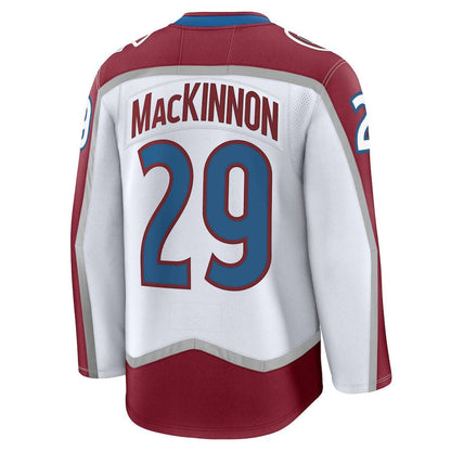 C.Avalanche #29 Nathan MacKinnon Fanatics Away Premium Jersey - White Stitched American Hockey Jerseys CROVYIE