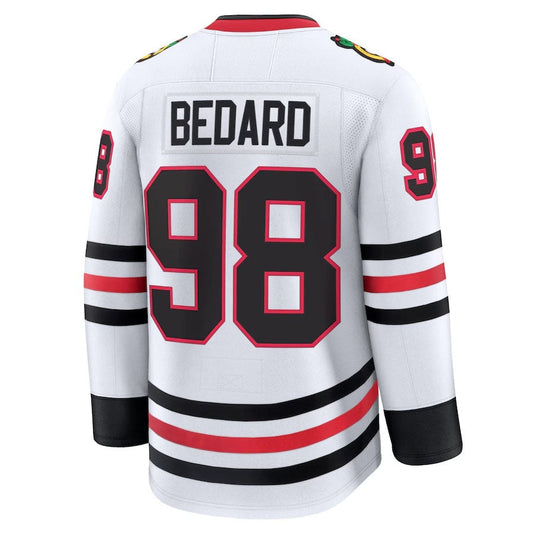 C.Blackhawks #98 Connor Bedard Fanatics Away Premium Jersey - White Stitched American Hockey Jerseys CROVYIE