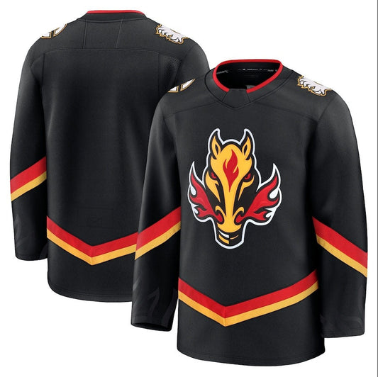 C.Flames Fanatics Alternate Premium Jersey - Black Stitched American Hockey Jerseys CROVYIE