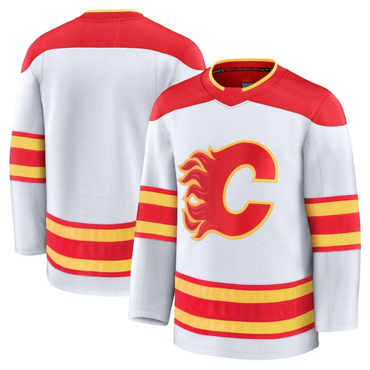 C.Flames Fanatics Away Premium Jersey - White Stitched American Hockey Jerseys CROVYIE