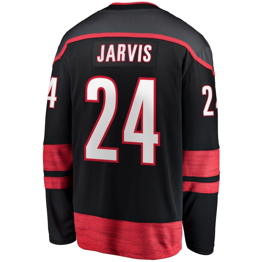 C.Hurricanes #24 Seth Jarvis Fanatics Home Breakaway Jersey - Black Stitched American Hockey Jerseys CROVYIE